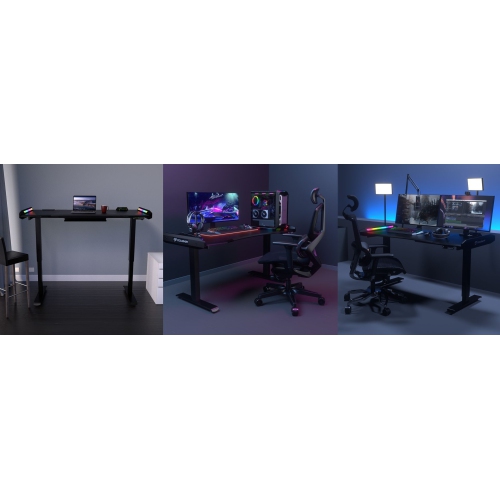 Cougar E-MARS – Bureau de jeu électrique 59&nbsp;pouces, fibre de carbone, effets lumineux RVBA recto verso et boîte de commande E/S USB et prise