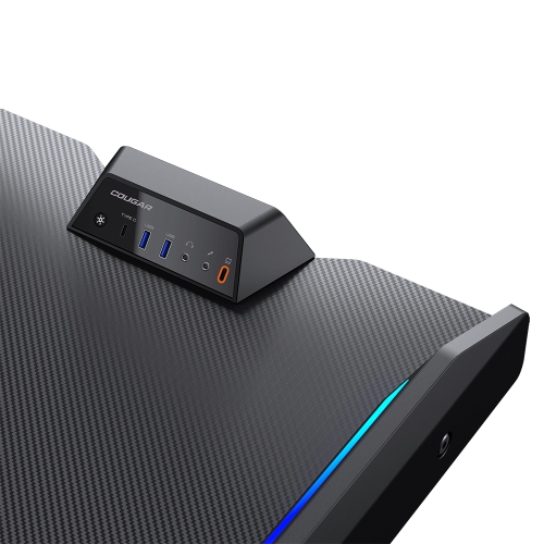 Cougar E-MARS – Bureau de jeu électrique 59&nbsp;pouces, fibre de carbone, effets lumineux RVBA recto verso et boîte de commande E/S USB et prise