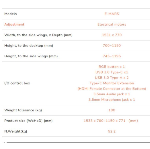Cougar E-MARS – Bureau de jeu électrique 59&nbsp;pouces, fibre de carbone, effets lumineux RVBA recto verso et boîte de commande E/S USB et prise