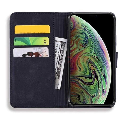 LEDEX Étui portefeuille pour iPhone 14 Pro Max avec support de carte de crédit en cuir synthétique gaufré avec béquille magnétique antichoc pour