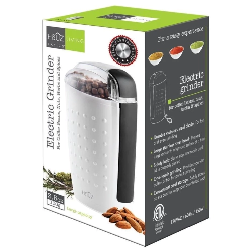 Hauz ACG326 Moulin Électrique pour Café Épices et Fines Herbes Blanc