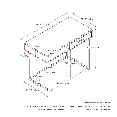 CorLiving LFF-250-D Fort Worth Brown Wood Grain Finish Computer Desk