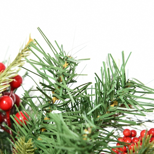 HOMCOM 1.5 Foot/16 inch 2 Pack Prelit Artificial Christmas Tree Cordless with 69 Branches, Warm White LED lights, Red Berries, Pine Cones, for