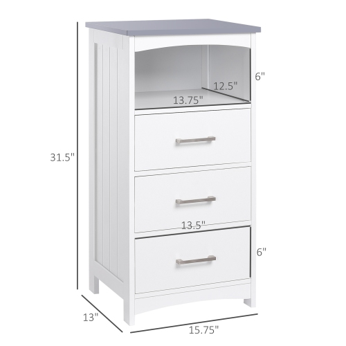kleankin Small Bathroom Storage Cabinet, Floor Cabinet with 3 Drawers and Open Component, Narrow Bathroom Cabinet, White