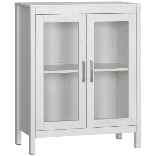 KLEANKIN  Modern Bathroom Storage Cabinet, Free Standing Bathroom Cabinet With Double Glass Doors And Adjustable Shelf In White