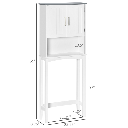 kleankin Modern Over The Toilet Storage Cabinet, Double Door Over Toilet Bathroom Organizer with Adjustable Shelf and Open Shelf, Space Saver, White