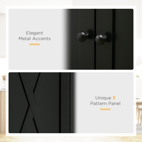 HOMCOM 72.5" Tall Kitchen Pantry Cabinet, Farmhouse Freestanding Kitchen Storage Cabinet with 4 Barn Doors, Drawer and Adjustable Shelves, Black