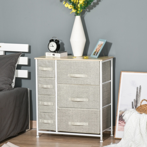 HOMCOM Dresser for Bedroom with 7 Drawers, Chest of Drawers with Metal Frame, Fabric Dresser for Living Room, Entryway, Hallway, Light Grey
