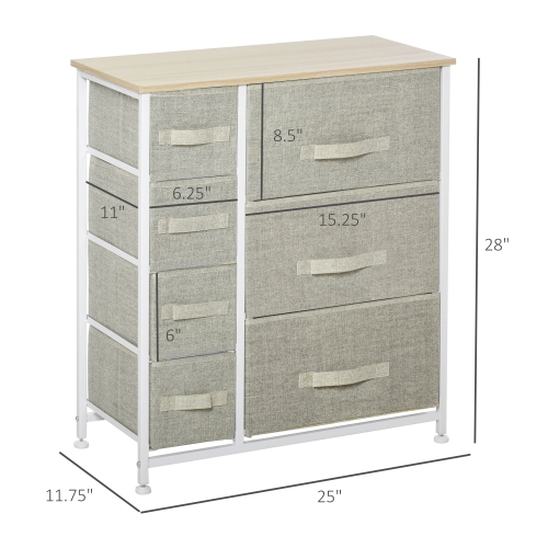 HOMCOM Dresser for Bedroom with 7 Drawers, Chest of Drawers with Metal Frame, Fabric Dresser for Living Room, Entryway, Hallway, Light Grey