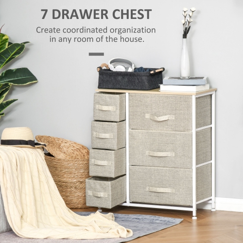 HOMCOM Dresser for Bedroom with 7 Drawers, Chest of Drawers with Metal Frame, Fabric Dresser for Living Room, Entryway, Hallway, Light Grey
