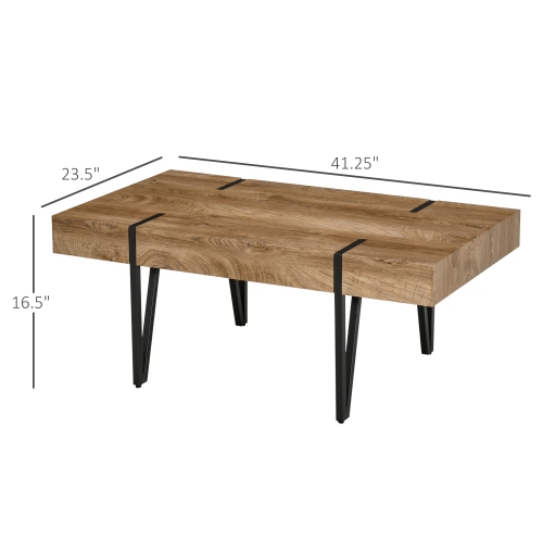 HOMCOM Rustic Coffee Table, Rectangle Nature Central Table with Steel Hairpin Legs for Living Room