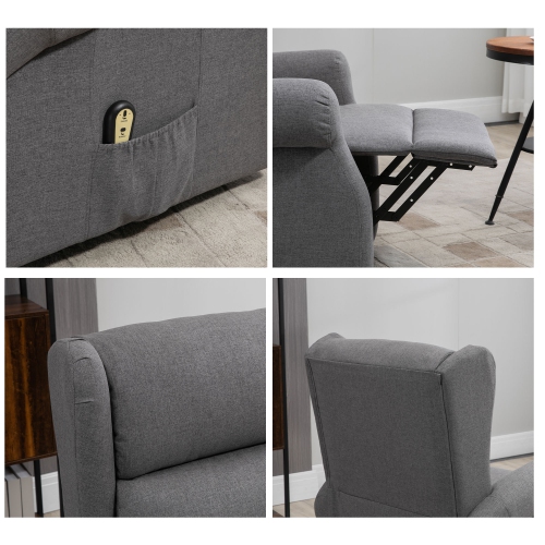 HOMCOM Power Lift Chair for Elderly, Linen Wingback Electric Recliner Chair with Footrest, Remote Control, Side Pockets for Living Room, Grey
