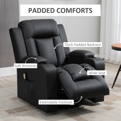 HOMCOM Electric Power Lift Chair for Elderly, PU Leather Recliner Chair with Footrest, Remote Control, Side Pockets and Cup Holders for Living Room,