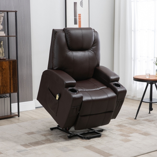 HOMCOM Power Lift Recliner Chair for Elderly, PU Leather Lift Chair with Footrest, Remote Control, Side Pockets and Cup Holders, Reclining Sofa for