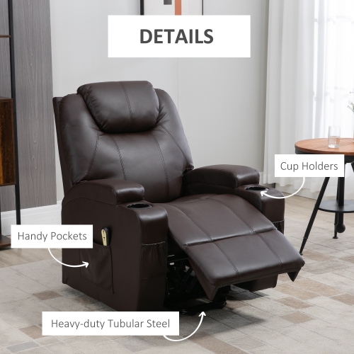 HOMCOM Power Lift Recliner Chair for Elderly, PU Leather Lift Chair with Footrest, Remote Control, Side Pockets and Cup Holders, Reclining Sofa for