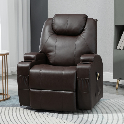 HOMCOM Power Lift Recliner Chair for Elderly, PU Leather Lift Chair with Footrest, Remote Control, Side Pockets and Cup Holders, Reclining Sofa for