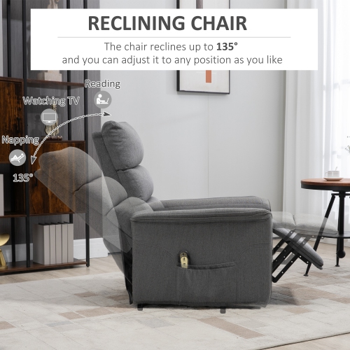 Fauteuil inclinable électrique de HOMCOM, fauteuil électrique pour personnes âgées, canapé inclinable rembourré avec télécommande, pochettes