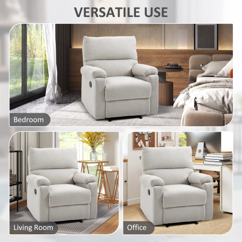 HOMCOM Recliner Chair, Upholstered Manual Reclining Sofa Chair with Padded Seat, Footrest for Living Room, Study, Bedroom, Cream White