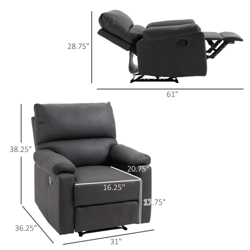 HOMCOM Fauteuil inclinable manuel avec repose-pieds pour salon, chambre, bureau, gris foncé