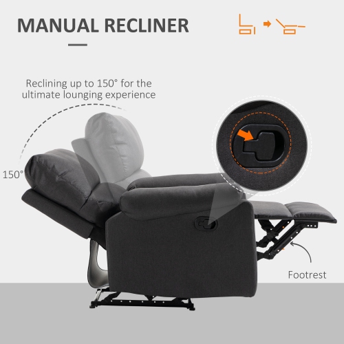 HOMCOM Fauteuil inclinable manuel avec repose-pieds pour salon, chambre, bureau, gris foncé