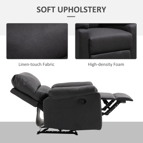 HOMCOM Fauteuil inclinable manuel avec repose-pieds pour salon, chambre, bureau, gris foncé