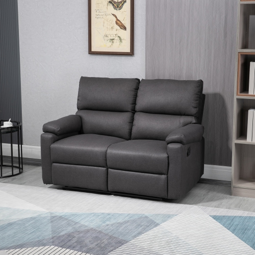 HOMCOM – Causeuse inclinable double, fauteuil inclinable manuel 2 places, canapé inclinable rembourré avec repose-pieds et dossier divisé, gris foncé