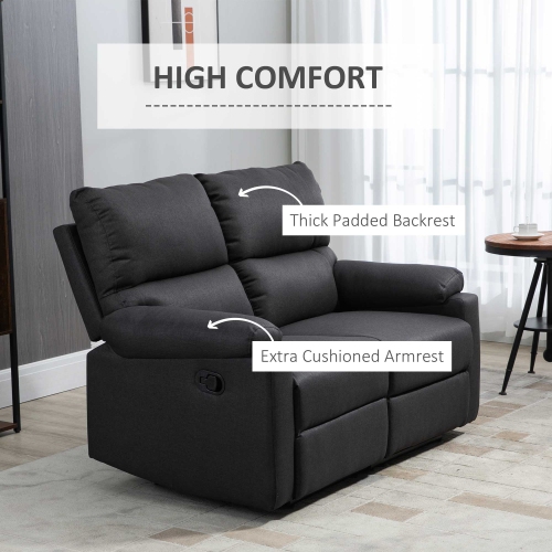 HOMCOM – Causeuse inclinable double, fauteuil inclinable manuel 2 places, canapé inclinable rembourré avec repose-pieds et dossier divisé, gris foncé