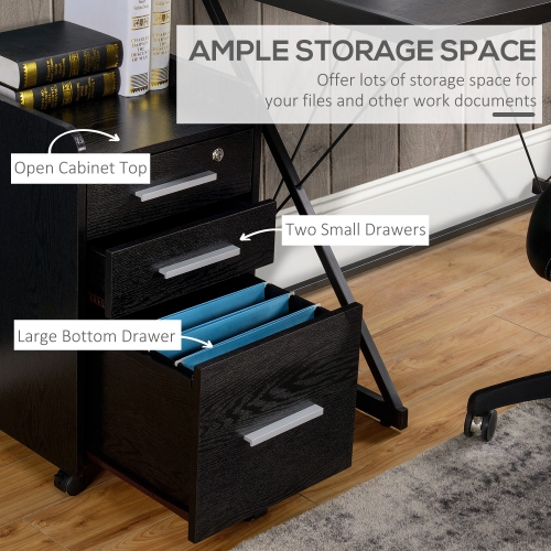 HOMCOM 3 Drawer File Cabinet with Lock and Edged Top, Lockable Filing Cabinet on Wheels for Letter and A4 Size, Black
