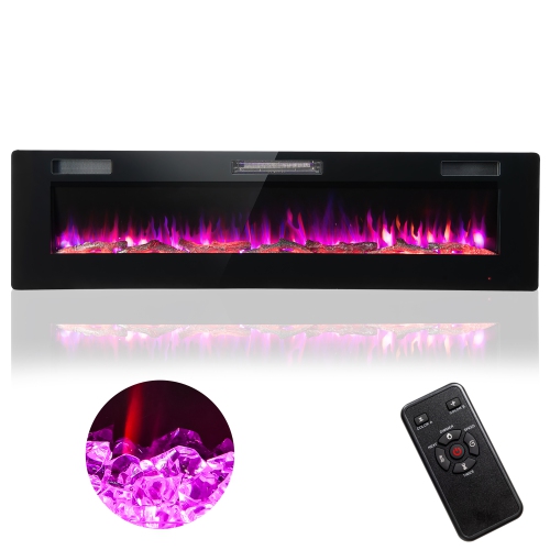 Costway 68" Ultra-Thin Electric Fireplace Recessed Wall Mounted W/Crystal Log Decoration