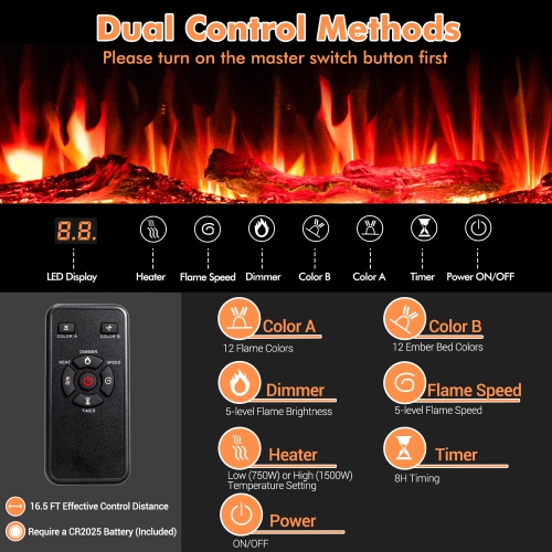 Costway 68" Ultra-Thin Electric Fireplace Recessed Wall Mounted W/Crystal Log Decoration