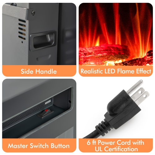 Costway 68" Ultra-Thin Electric Fireplace Recessed Wall Mounted W/Crystal Log Decoration