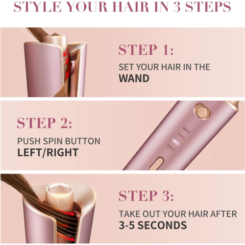 Zhibai Auto Shut-Off Beach Waves Culing Wand with 1''Ceramic Barrel, Fast Heating for Lasting Hair Culer Styling Tool-Pink