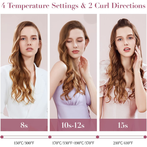 Zhibai Auto Shut-Off Beach Waves Culing Wand with 1''Ceramic Barrel, Fast Heating for Lasting Hair Culer Styling Tool-Pink