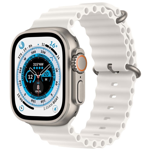 Refurbished - Apple Watch Ultra (GPS + Cellular) 49mm Titanium Case with White Ocean Band