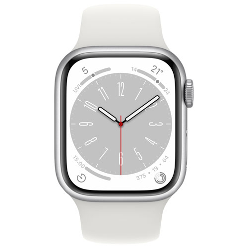 Remis à neuf - Apple Watch Series 8 (GPS) avec boîtier en aluminium argenté et bracelet sport blanc de 41&nbsp;mm - petit/moyen