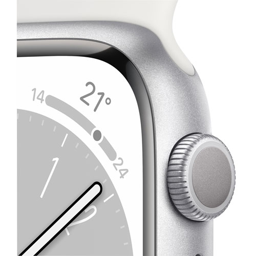 Remis à neuf - Apple Watch Series 8 (GPS) avec boîtier en aluminium argenté et bracelet sport blanc de 41&nbsp;mm - petit/moyen