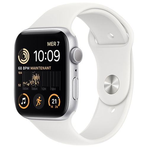 Refurbished - Apple Watch SE (GPS) 44mm Silver Aluminum Case with White Sport Band (2022)