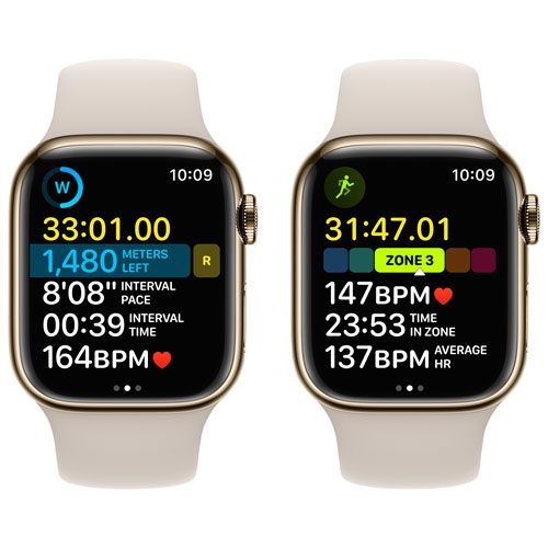 Apple Watch Series 8 (GPS + Cellular) 41mm Gold Stainless Steel Case with Starlight Sport Band - Small / Medium by APPLE - Refurbished condition - Image 5