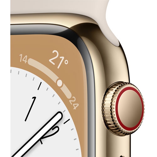 Apple Watch Series 8 (GPS + Cellular) 41mm Gold Stainless Steel Case with Starlight Sport Band - Small / Medium by APPLE - Refurbished condition - Image 6