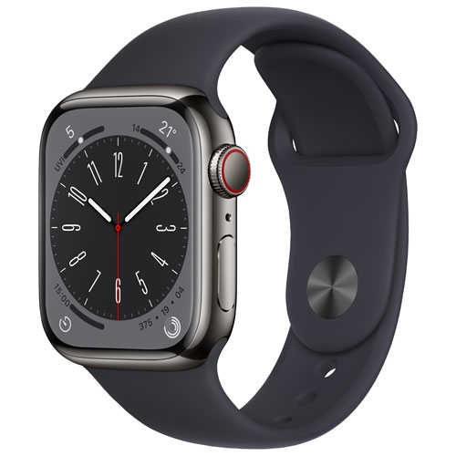 Open Box - Apple Watch Series 8 41mm Graphite Stainless Steel Case with Midnight Sport Band - Small / Medium