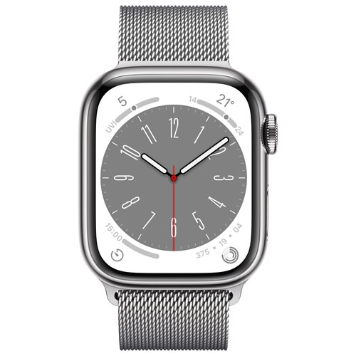 Apple Watch Series 8 (GPS + Cellular) 41mm Silver Stainless Steel Case with Silver Milanese Loop by APPLE - Refurbished condition - Image 3