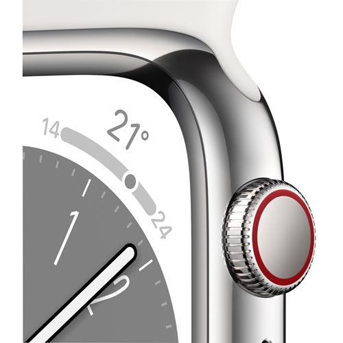 Apple Watch Series 8 (GPS + Cellular) 41mm Silver Stainless Steel Case with White Sport Band - Small / Medium by APPLE - Refurbished condition - Image 6