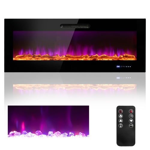 Costway 50" Electric Fireplace Recessed Wall Mounted Heater 5000 BTU W/ Decorative Crystal & Log