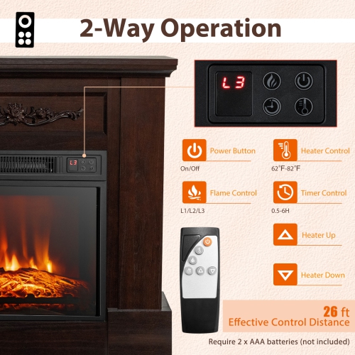 Costway 32" Electric Fireplace Mantel TV Stand Space Heater w/Remote Control 1400W