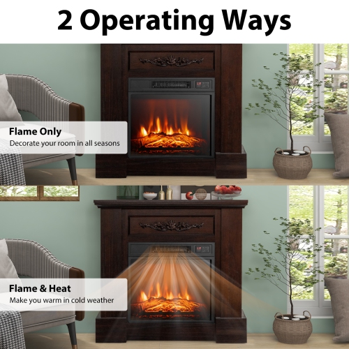 Costway 32" Electric Fireplace Mantel TV Stand Space Heater w/Remote Control 1400W