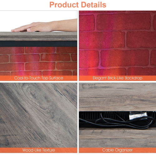 Costway 27" Freestanding Electric Fireplace Heater w/ 3-Level Flame Thermostat White