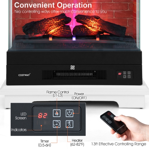 Costway 27" Freestanding Electric Fireplace Heater w/ 3-Level Flame Thermostat White