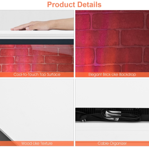 Costway 27" Freestanding Electric Fireplace Heater w/ 3-Level Flame Thermostat White