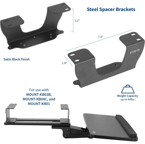 Steel Dual Spacer Brackets for Under Desk Keyboard and Mouse Slider Tray, Height Track Spacer Mount Fitting Desk Frames up to 3.2 inches, Brackets