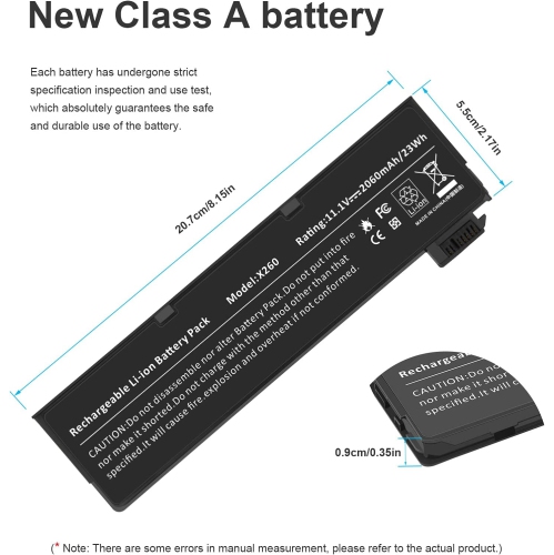 11.1V 24Wh X260 Laptop Battery Replacement for Lenovo ThinkPad X240 X250 X270 L450 L460 L470 T440s T450s T460P T560 P50S W550s P/N 0C52861 0C52862